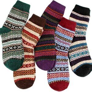 YZKKE 5Pack Womens Q-3 Vintage Winter Soft Warm Thick Cold Knit Wool Crew Socks
